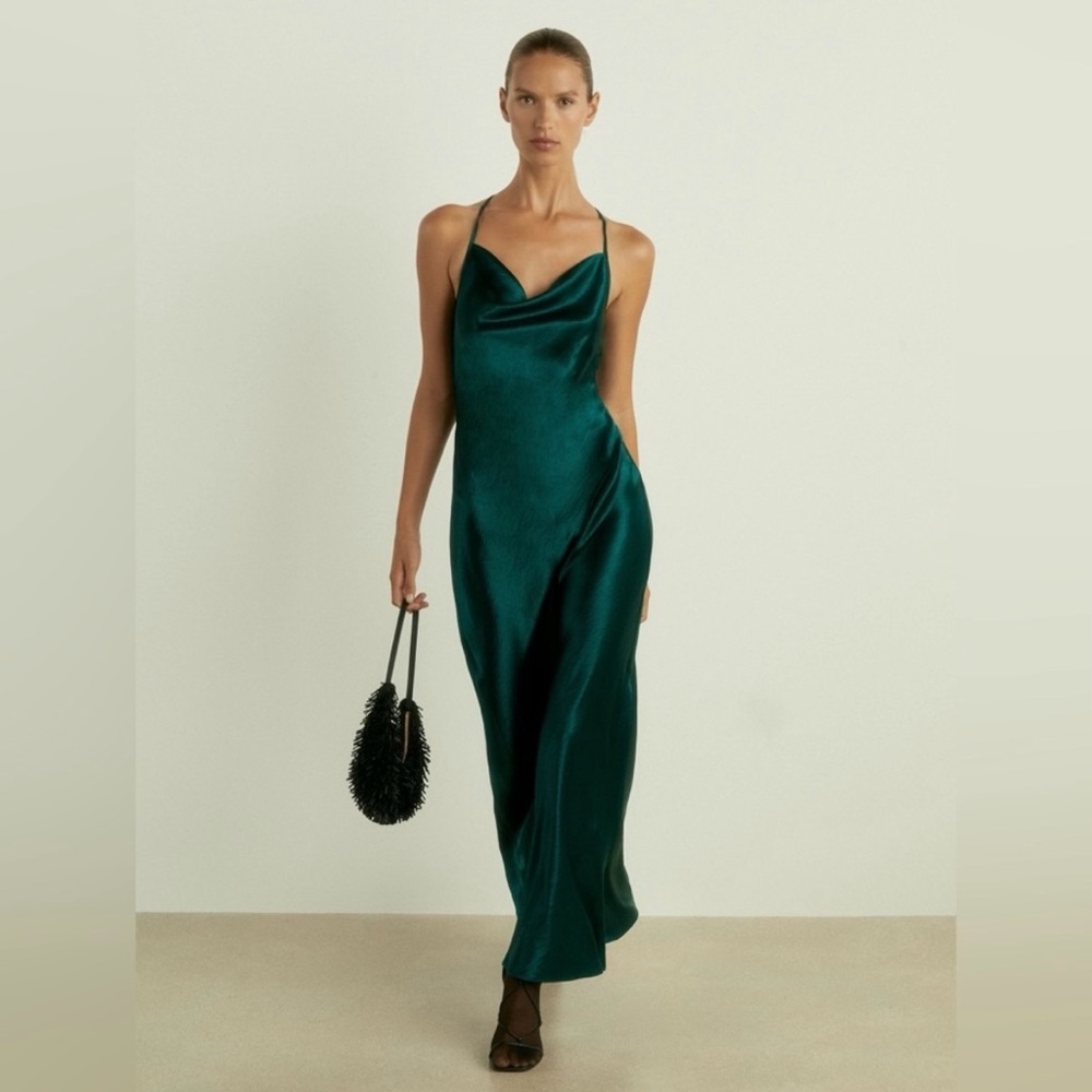 Reiss Deep Emerald Satin Slip Dress